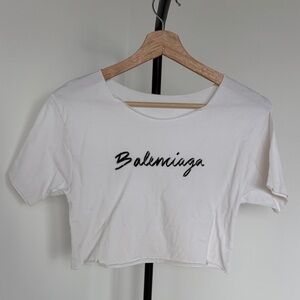 Balenciaga White Crop Top with Black Script